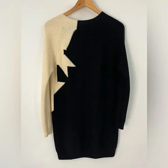 3.1 Philip Lim 2 100% Merino Wool Ribbed Sweater 0109 Dress Black and Cream - Picture 2 of 9